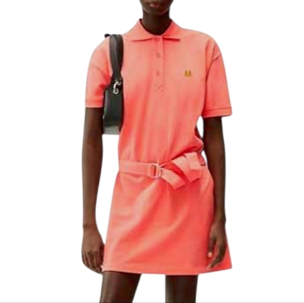 Kenzo Tiger Crest Polo Dress M Orange Belted Loose Fit Pockets Designer Casual